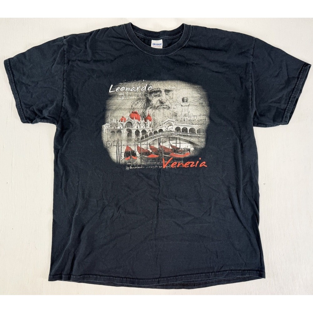 T-Shirt Leonardo da Vinci Venice Italy Black XL Vintage Art History